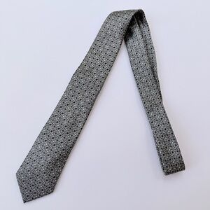 Nick Graham Everywhere Skinny Mens Necktie Grey Silver Geometric Pattern​